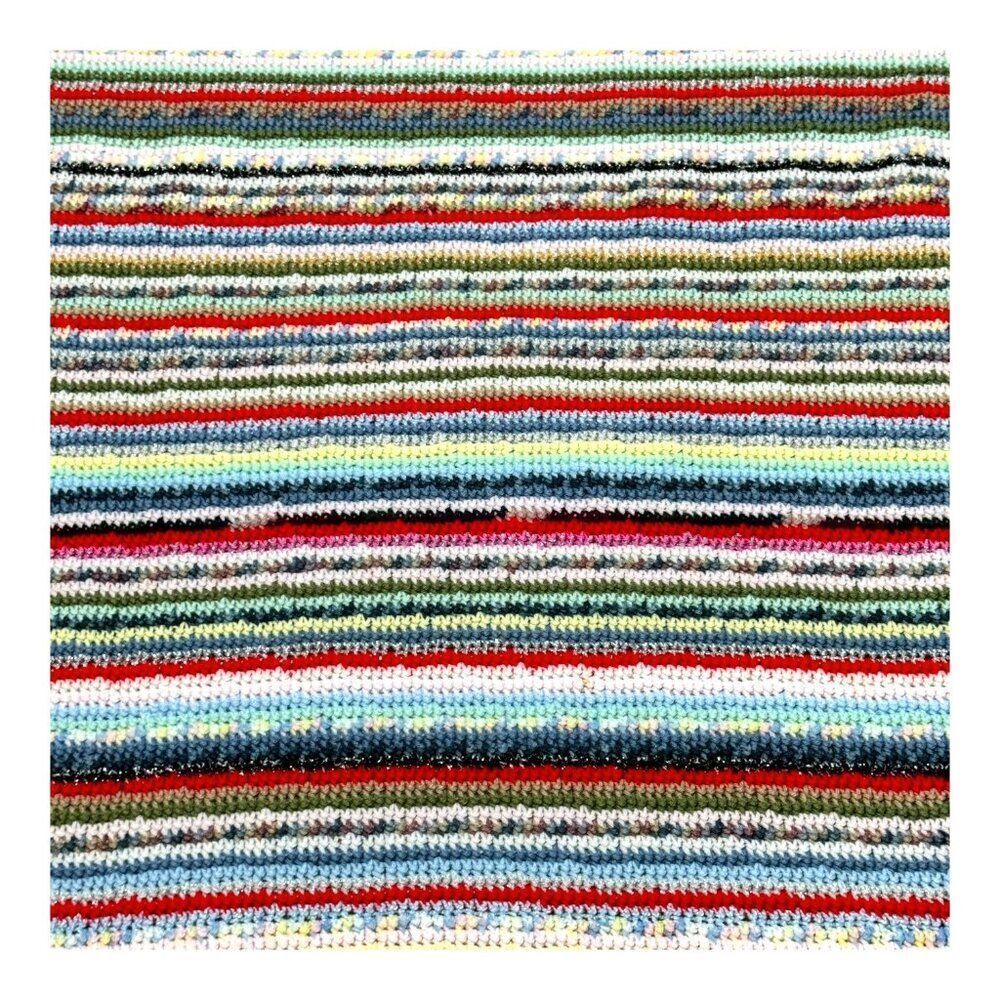 Handmade Striped Crochet Blanket Boho Kitsch Cottage Core Cozy Throw - 51x 69